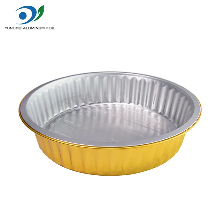Wegwerp barbecuebladen gouden ronde aluminiumfoliecontainers