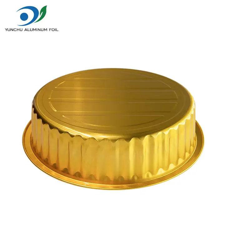 Wegwerp barbecuebladen gouden ronde aluminiumfoliecontainers