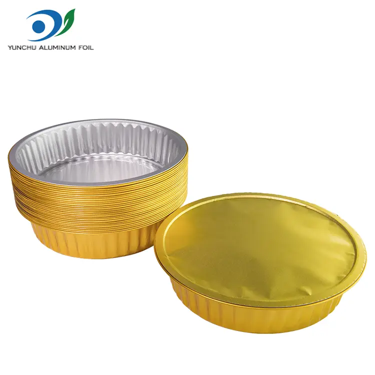 Wegwerp barbecuebladen gouden ronde aluminiumfoliecontainers