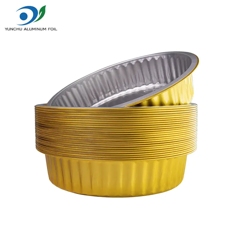 Wegwerp barbecuebladen gouden ronde aluminiumfoliecontainers