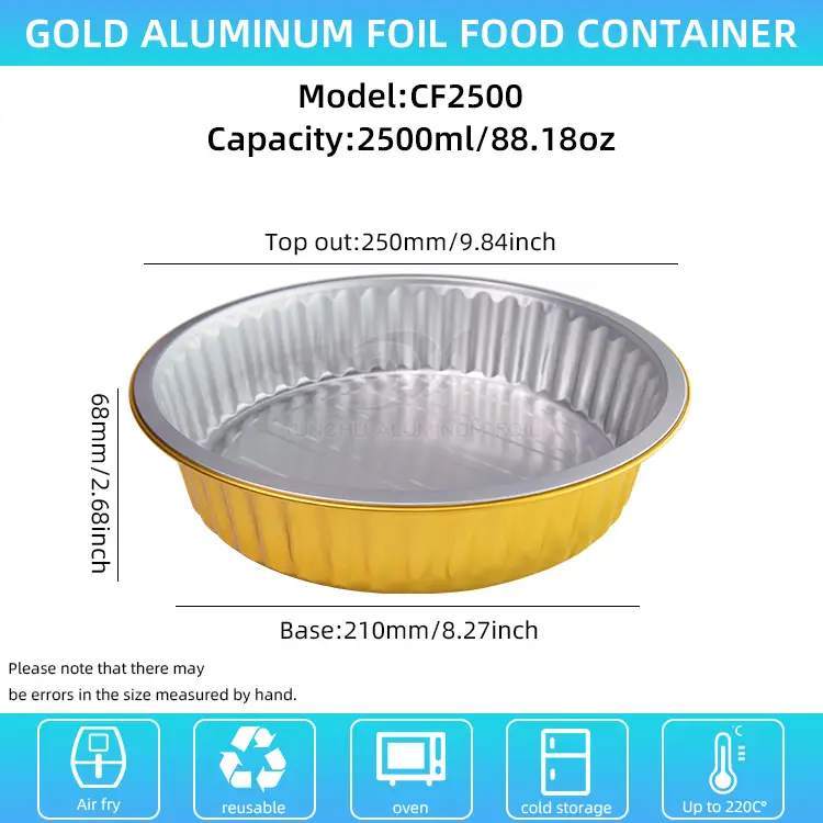 Wegwerp barbecuebladen gouden ronde aluminiumfoliecontainers