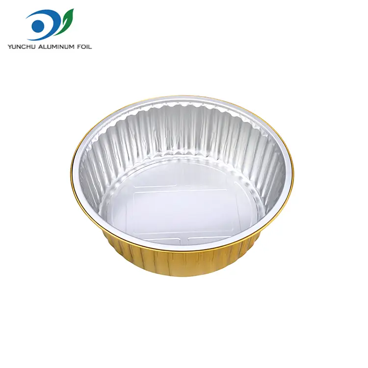 Wegwerp barbecuebladen gouden ronde aluminiumfoliecontainers