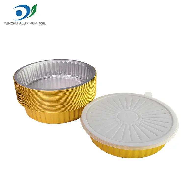 Wegwerp barbecuebladen gouden ronde aluminiumfoliecontainers