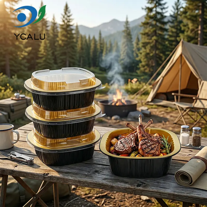 Wegwerp binaural vierkante doos zwart goud aluminiumfoliecontainers