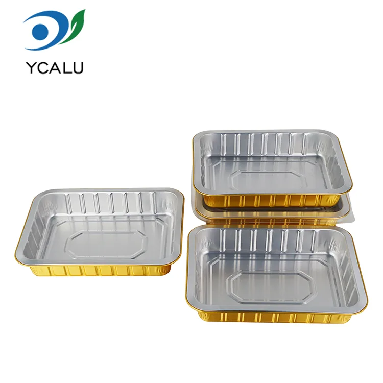 Wegwerp catering gouden rechthoekige aluminiumfoliecontainers Wegwerp catering gouden rechthoekige aluminiumfoliecontainers