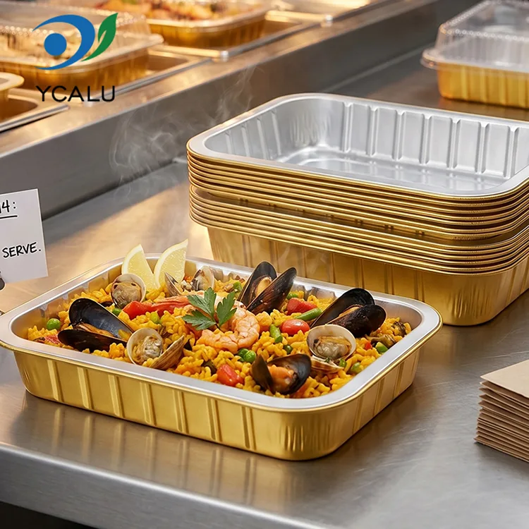 Wegwerp catering gouden rechthoekige aluminiumfoliecontainers