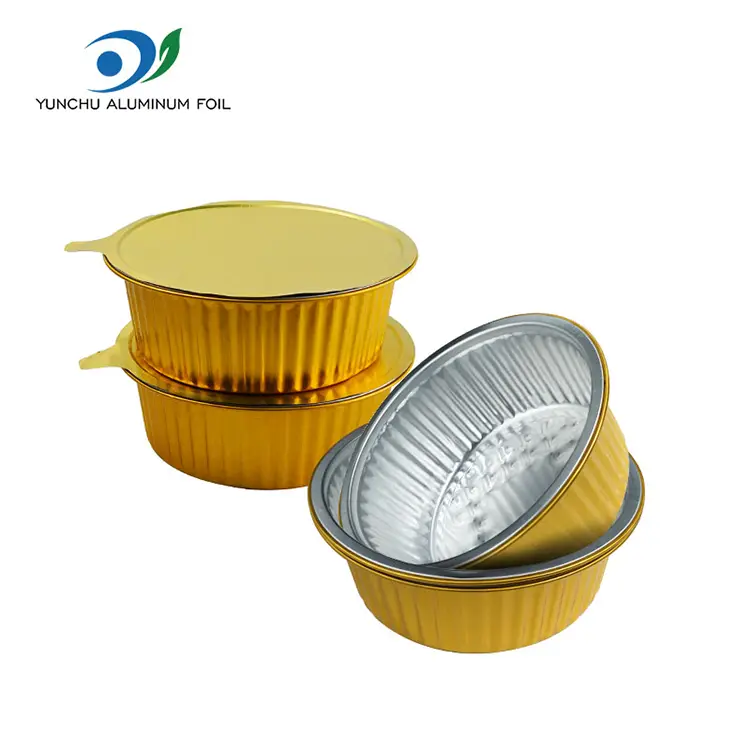 Wegwerp gouden fastfood ronde aluminium foliecontainers
