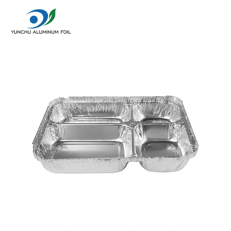 Wegwerp multi-compartiment fastfood zilver aluminiumfoliecontainers