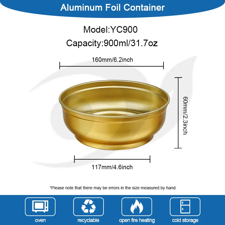 Wegwerp ronde gouden kom aluminiumfoliecontainers met grote capaciteit