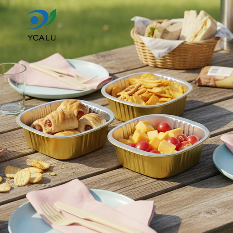 Wegwerp vierkante gouden aluminiumfoliecontainers