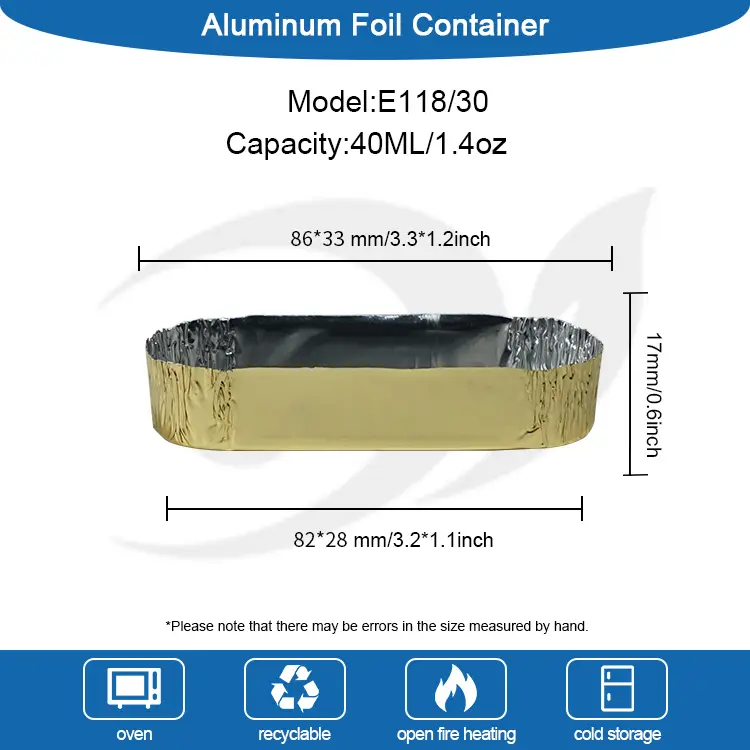 Kleine ovale verpakking zilveren aluminiumfoliecontainers