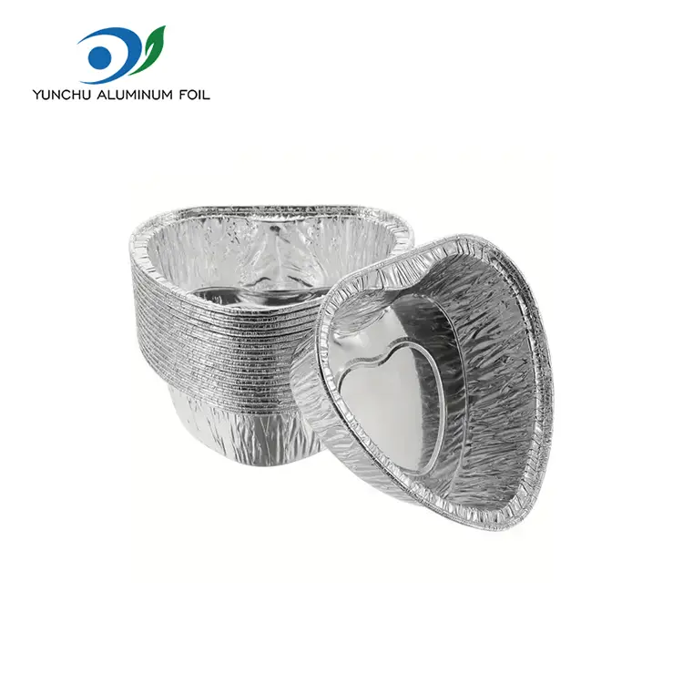 Hartvormige cake luchtfriteuse zilveren aluminiumfoliecontainers Hartvormige cake luchtfriteuse zilveren aluminiumfoliecontainers