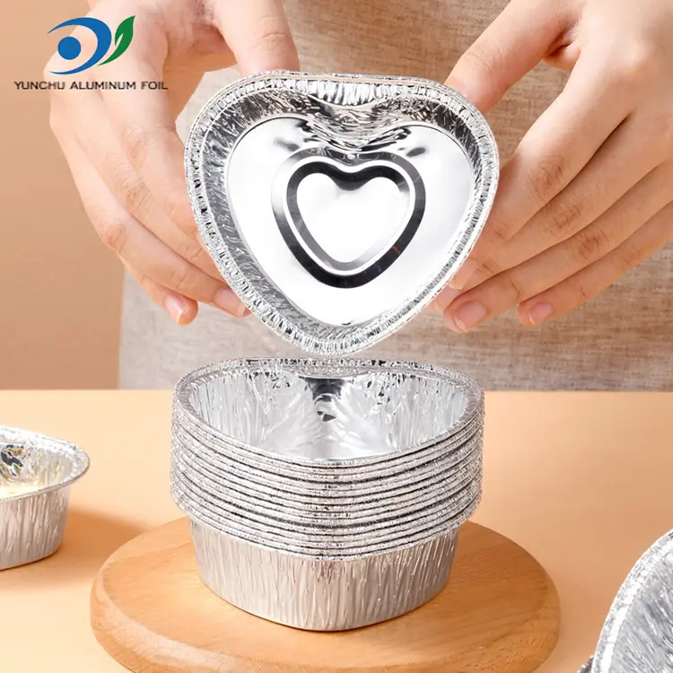 Hartvormige cake luchtfriteuse zilveren aluminiumfoliecontainers