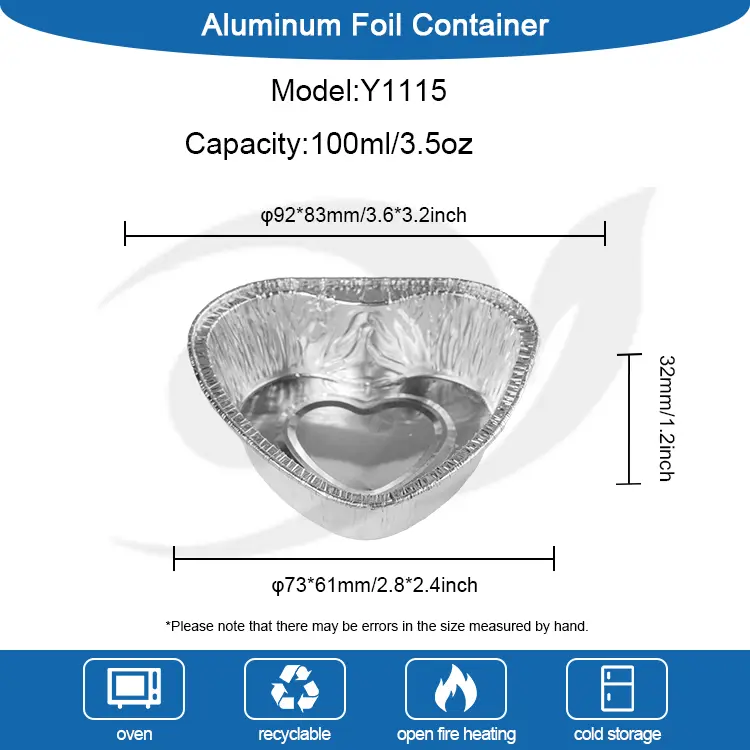 Hartvormige cake luchtfriteuse zilveren aluminiumfoliecontainers