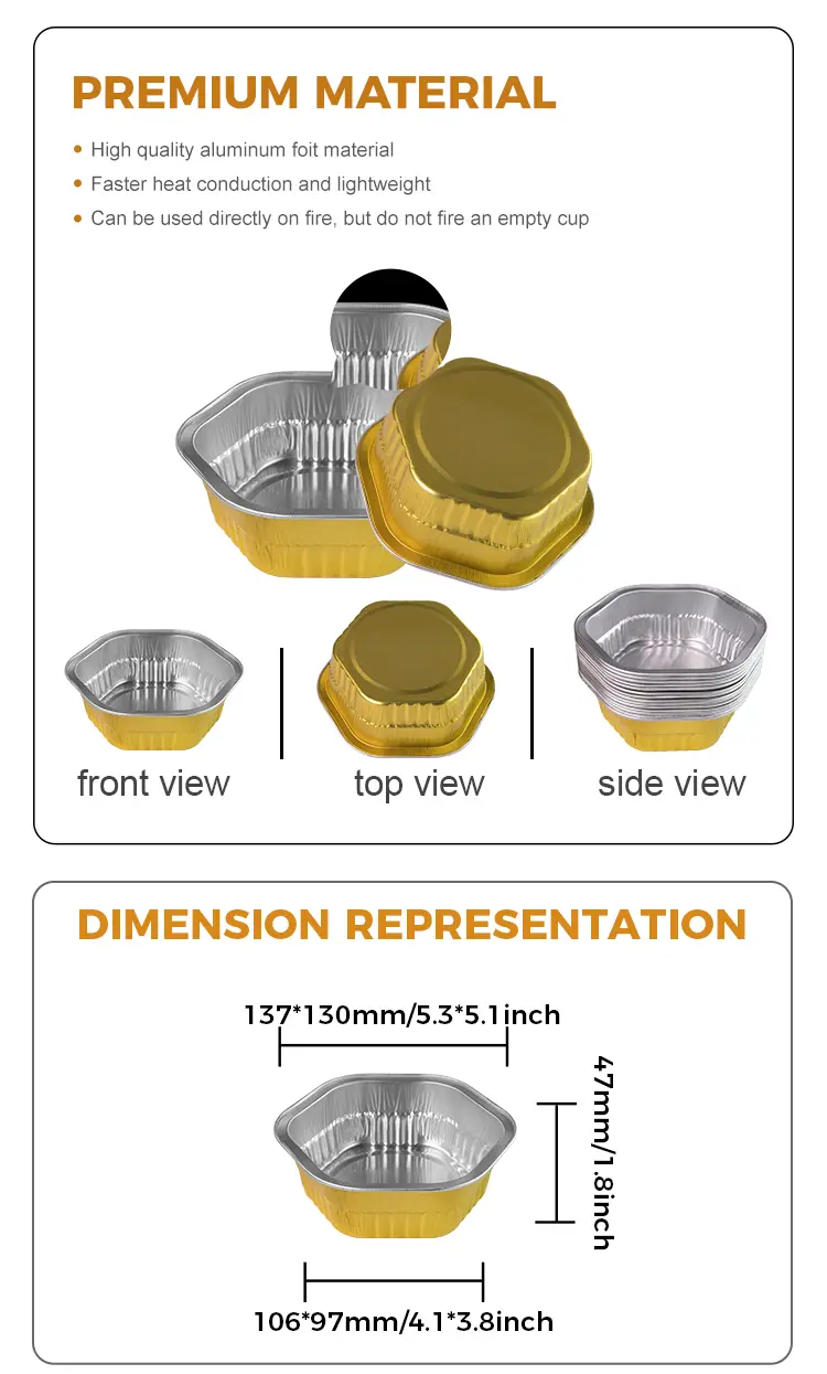 Hexagonal takeaway heat sealed Smoothwall Aluminum Foil Containers