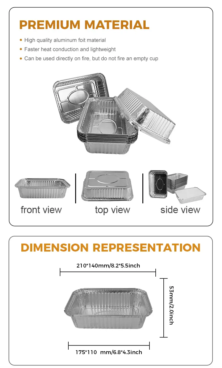 Rectangular air fryer Silver Aluminum Foil Containers