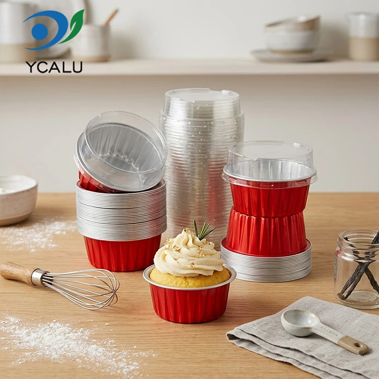 Eenmalig gebakken kleurrijke cupcakes Smoothwall aluminiumfoliecontainers