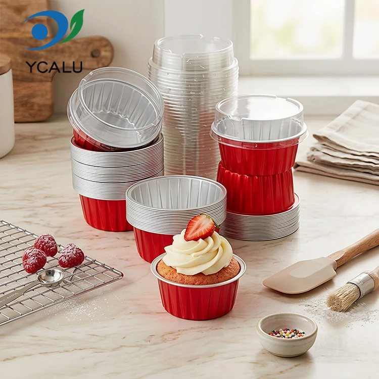 Eenmalig gebakken kleurrijke cupcakes Smoothwall aluminiumfoliecontainers Eenmalig gebakken kleurrijke cupcakes Smoothwall aluminiumfoliecontainers