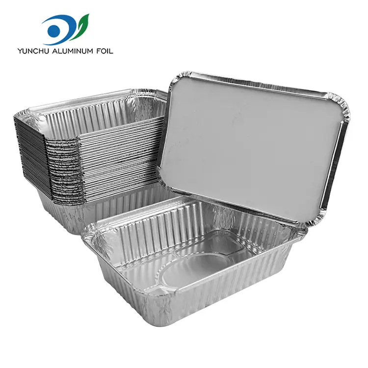 Rechthoekige luchtfriteuse zilver aluminiumfoliecontainers