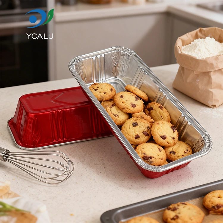 Rechthoekige rode bakkerijcatering zilveren aluminiumfoliecontainers