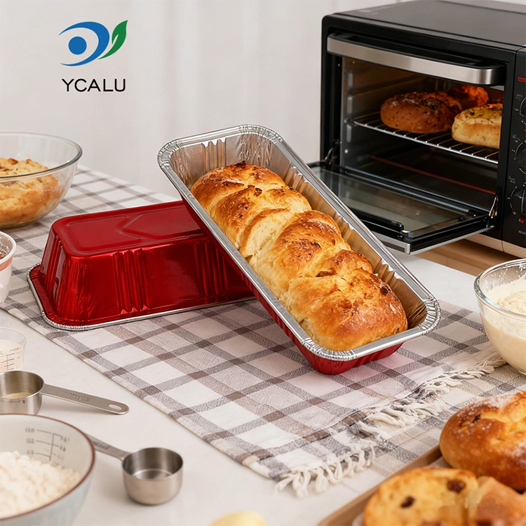 Rechthoekige rode bakkerijcatering zilveren aluminiumfoliecontainers