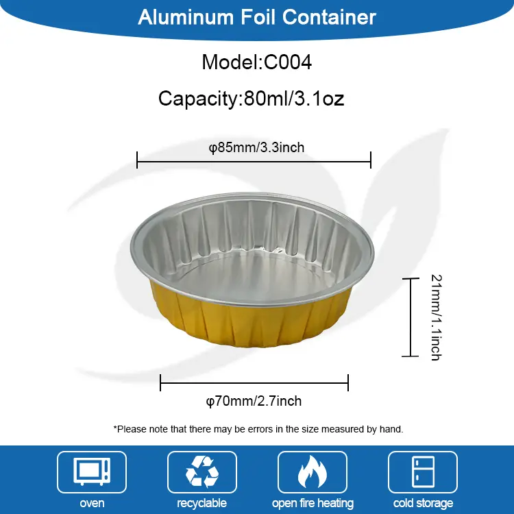 Round Golden Baking Smoothwall aluminiumfoliecontainers